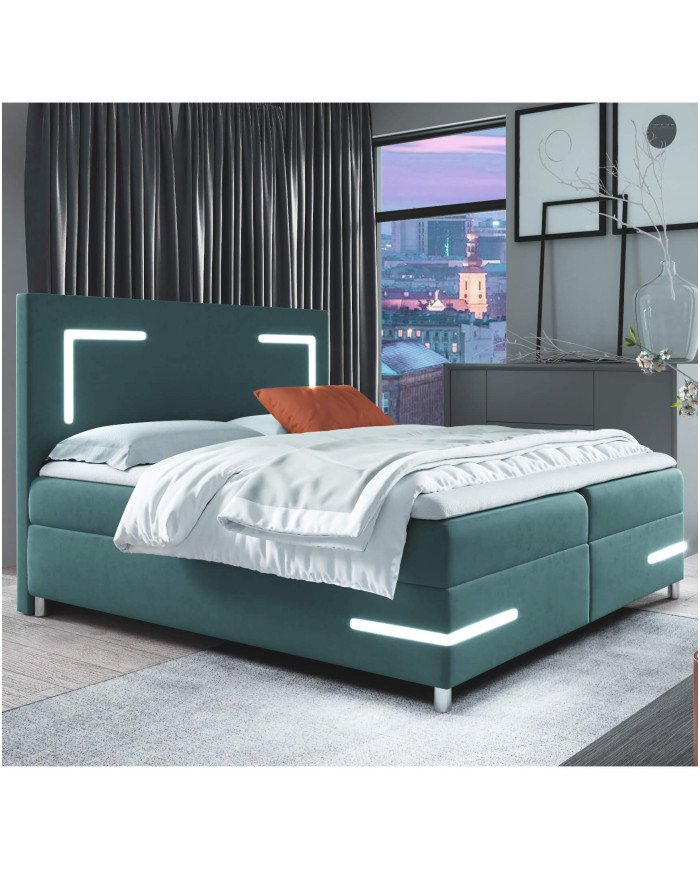Delos LED continental bed 120x200, with lighting, upholstered, with mattresses, mattress cover, container - Image 6