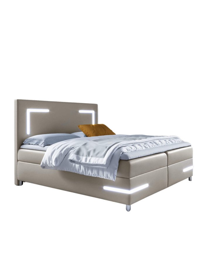 Delos LED continental bed 160x200, with lighting, upholstered, with mattresses, mattress cover, container - Image 3