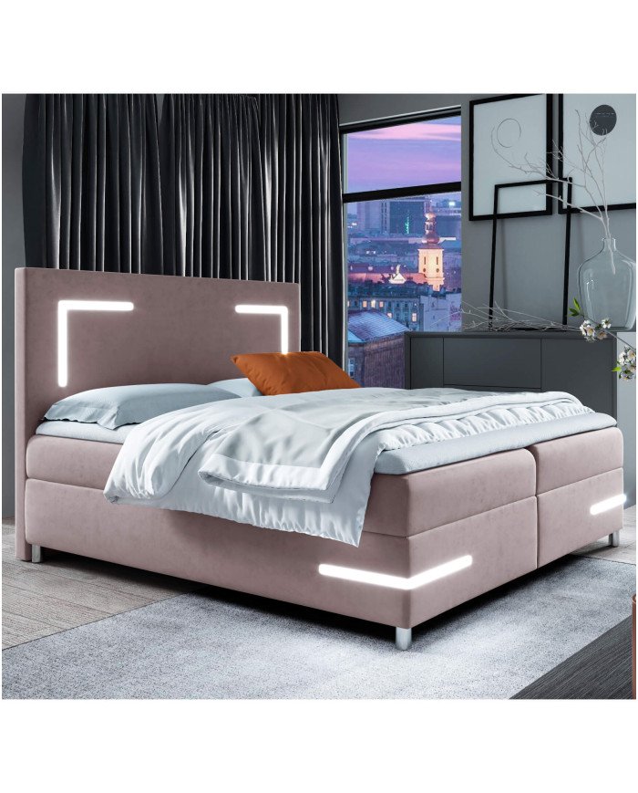 Delos LED continental bed 160x200, with lighting, upholstered, with mattresses, mattress cover, container - Image 5