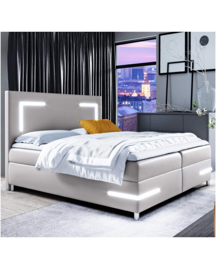 Delos LED continental bed 160x200, with lighting, upholstered, with mattresses, mattress cover, container - Image 7