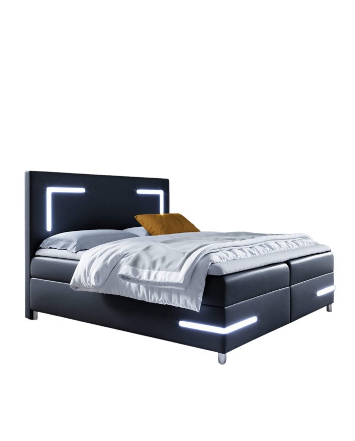 Delos LED continental bed 160x200, with lighting, upholstered, with mattresses, mattress cover, container