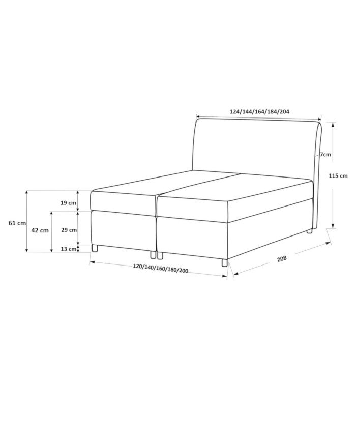 Figaro continental bed 140x200, upholstered, mattress, mattress cover, container - Image 6