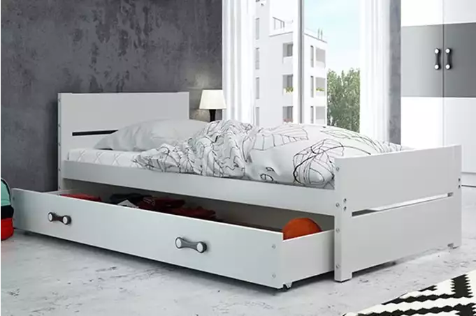 BARTEK single youth bed 90x200 with drawer, white