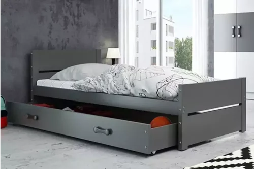 BARTEK single youth bed 90×200 with mattress and drawer, graphite color