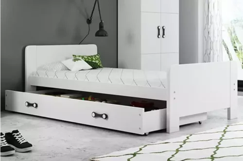 DAREK 80X200 youth single bed with mattress and drawer, white