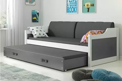 DAWID 90X200 youth folding bed with mattress and drawer, white/graphite