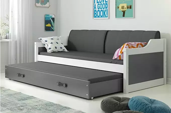 DAWID 90X200 youth folding bed with mattress and drawer, white/graphite