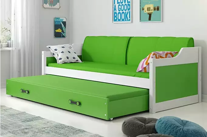 DAWID 90X200 youth folding bed with mattress and drawer, white/green