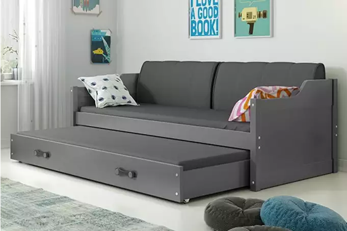 DAWID 90X200 youth folding bed with mattress and drawer, graphite color