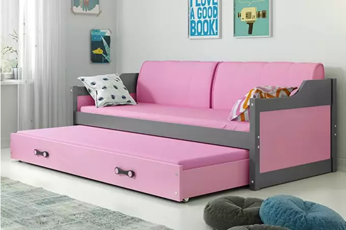 DAWID 90X200 youth folding bed with mattress and drawer, graphite/pink