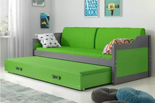 DAWID 90X200 youth folding bed with mattress and drawer, graphite/green