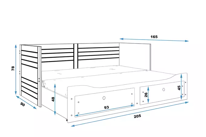 HERMES 80X200 youth double folding bed with drawer, white - Image 5