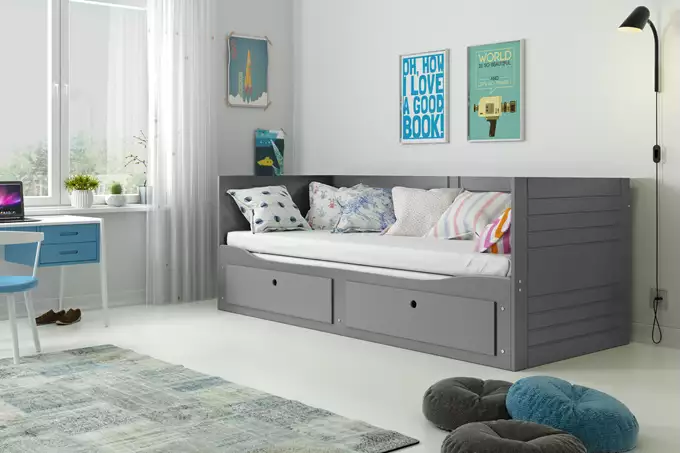 HERMES 80X200 youth double folding bed with drawer, graphite color - Image 3