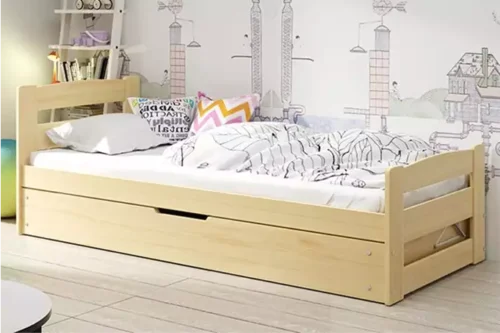 ERNI 90X200 single youth bed with mattress and storage box, pine