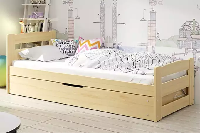 ERNI single bed with storage box, pine, 90x200
