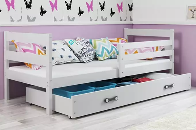 ERYK 80X190 single youth bed with drawer, white