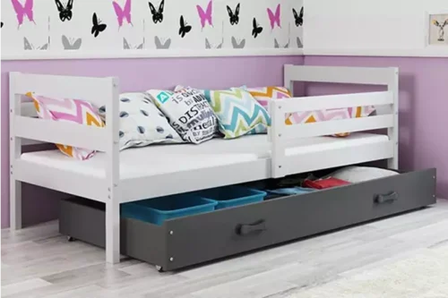 ERYK 90×200 single youth bed with drawer, white/graphite