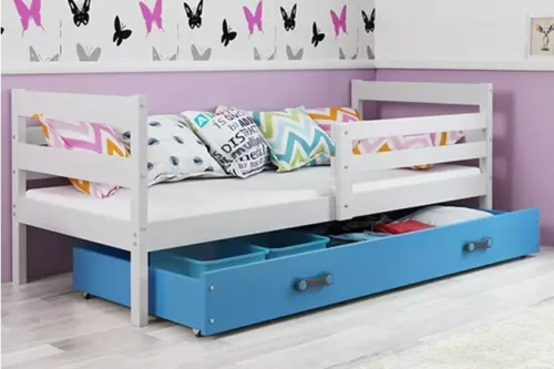 ERYK single youth bed 90×200 with drawer, white/blue