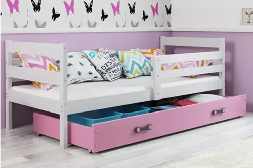 ERYK single youth bed 80×190 with drawer, white/pink