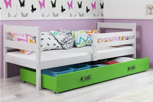 ERYK 90×200 youth single bed with drawer, white/green
