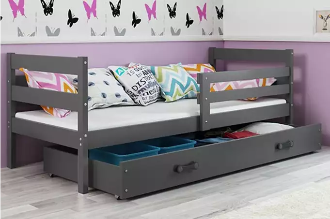 ERYK 90X200 single youth bed with mattress and drawer, graphite color