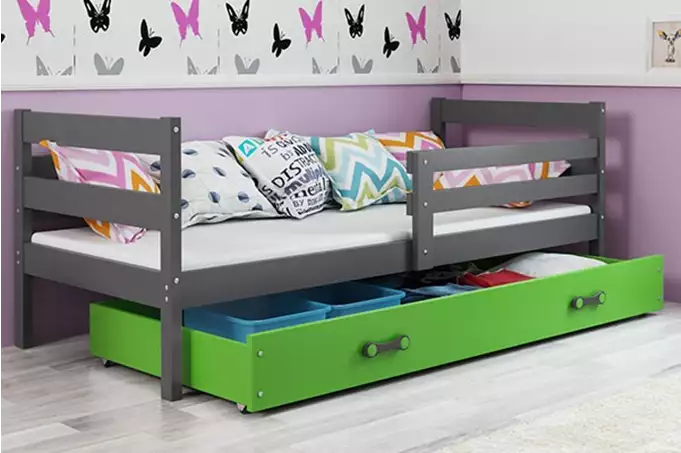 ERYK 80X190 single youth bed with drawer, graphite/green