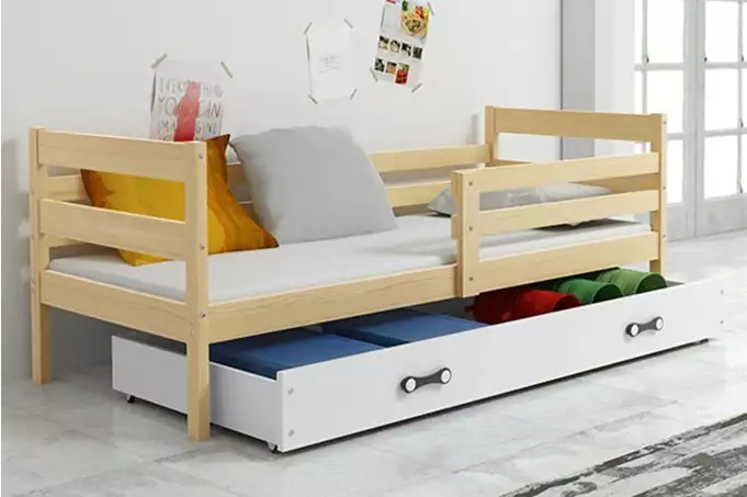 ERYK single youth bed 80x190 with drawer, pine/white