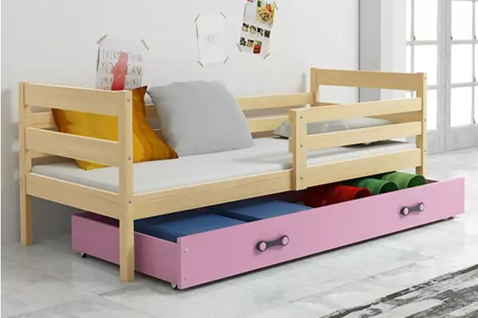 ERYK single youth bed 80x190 with mattress and drawer, pine/pink