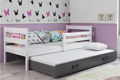 ERYK 80X190 youth folding bed with mattress and drawer, white/graphite