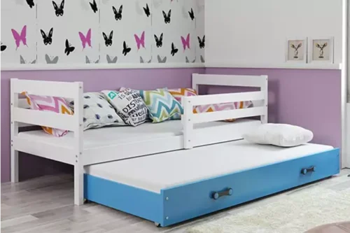 ERYK 80X190 youth folding bed with mattress and drawer, white/blue