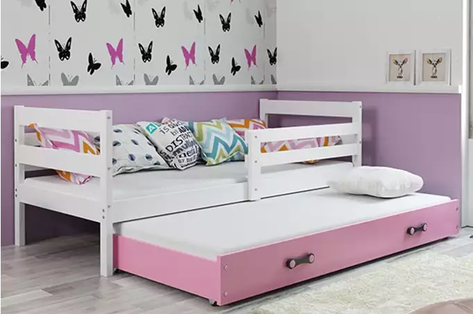 ERYK 80X190 youth folding bed with mattress and drawer, white/pink