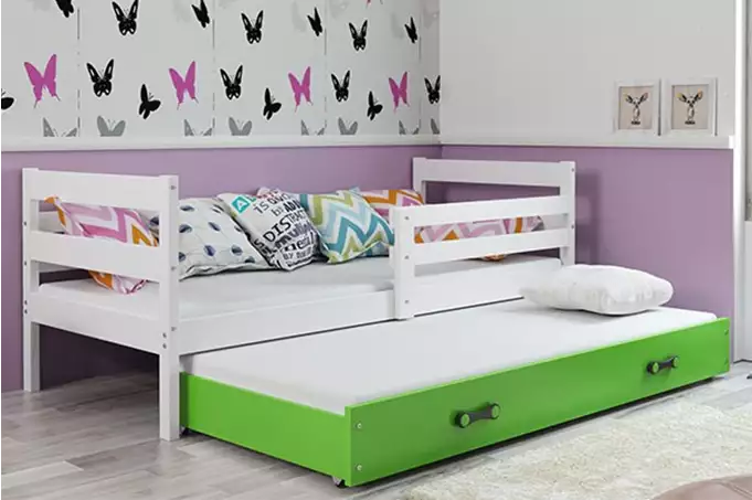 ERYK 80X190 youth folding bed with mattress and drawer, white/green