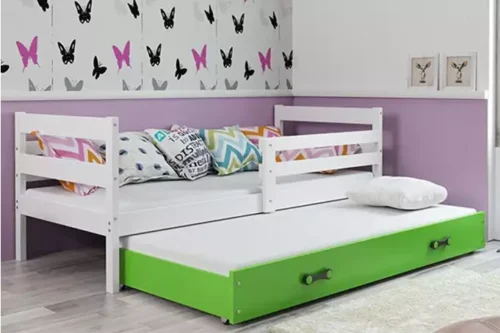 ERYK 80X190 youth pull-out bed with drawer, white/green