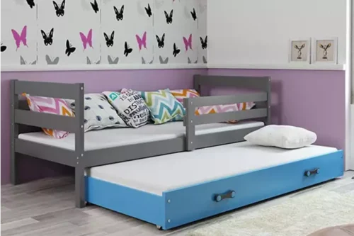 ERYK 80X190 youth folding bed with mattress and drawer, graphite/blue