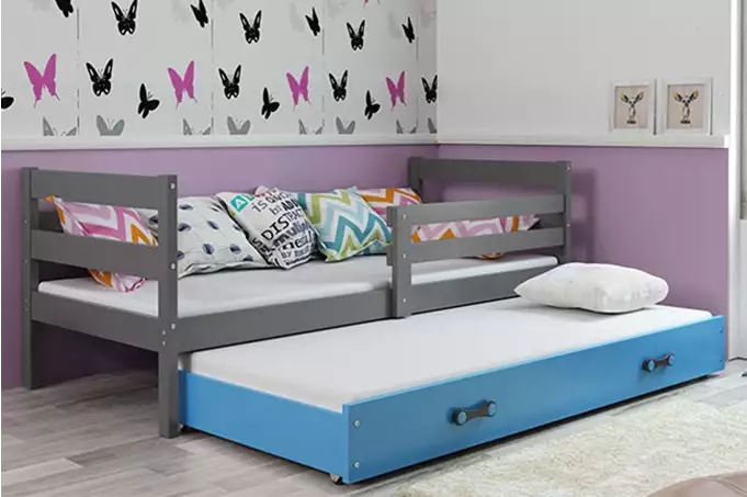 ERYK 90X200 youth folding bed with mattress and drawer, graphite/blue