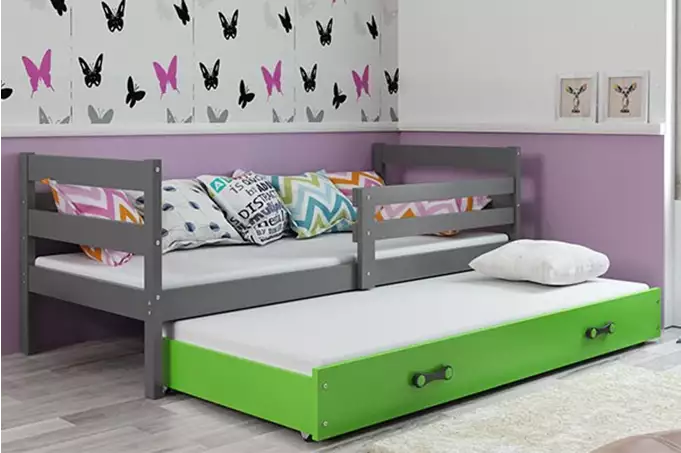 ERYK 90X200 youth folding bed with mattress and drawer, graphite/green
