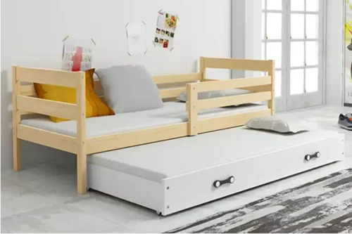ERYK 90×200 youth pull-out bed with mattress and drawer, pine/white