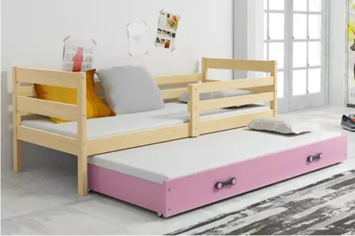 ERYK 80X190 youth folding bed with mattress and drawer, pine/pink