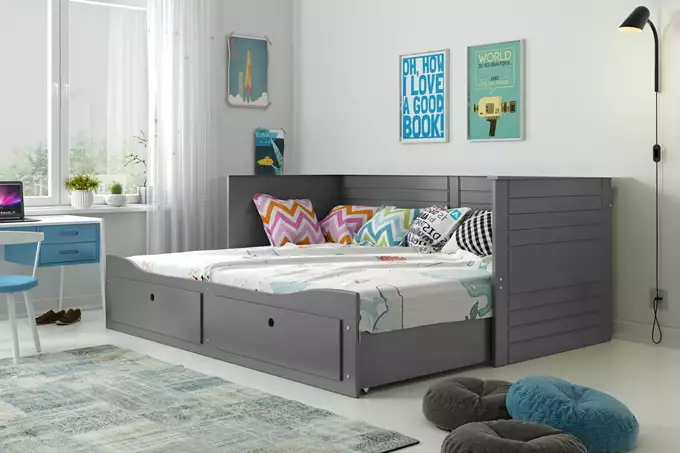 HERMES 80X200 youth double folding bed with drawer, graphite color