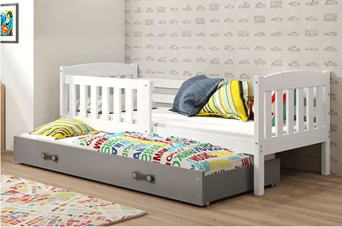 KUBUŚ children's pull-out bed 80x160 with drawer, white/graphite - Image 3