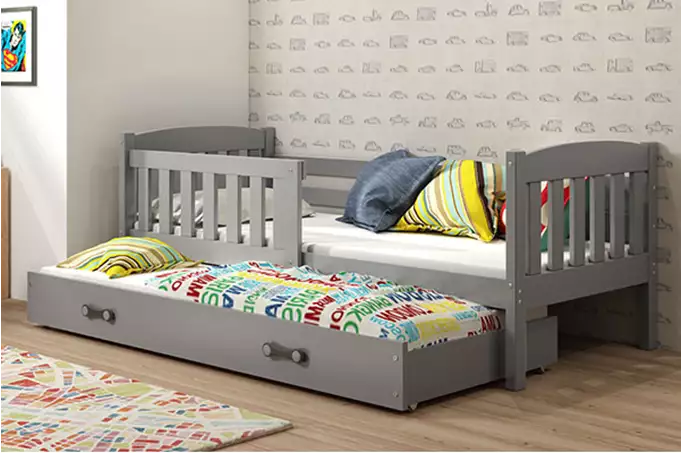 KUBUŚ children's pull-out bed 80x160 with drawer, graphite color - Image 3
