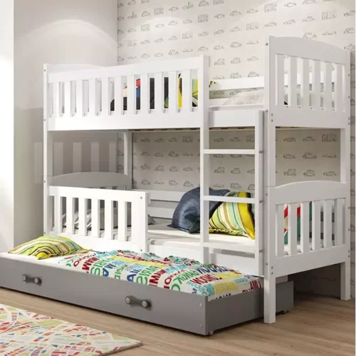 KUBUŚ three-person youth bed 90X190 with mattress and drawer, white/graphite color