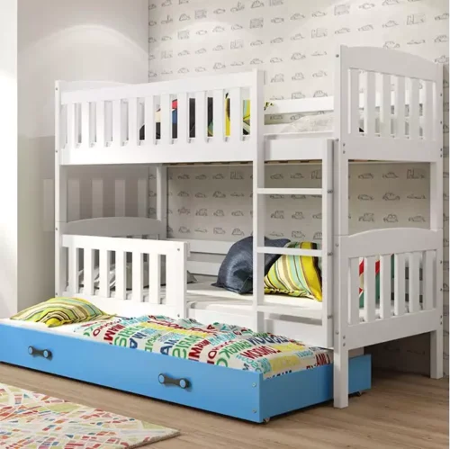 KUBUŚ three-person youth bed 90X190 with mattress and drawer, white/blue