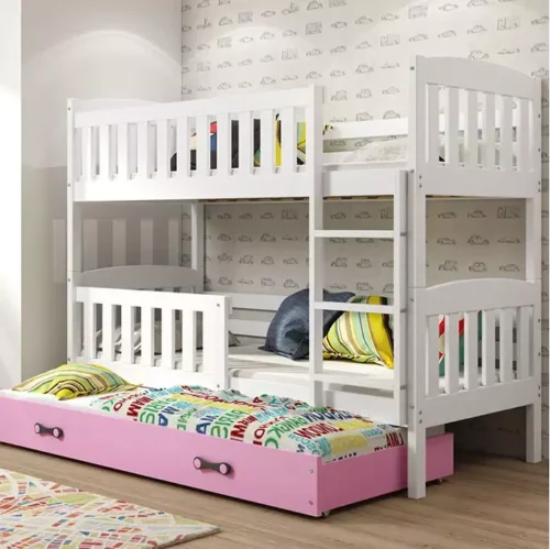 KUBUŚ three-person youth bed 90X190 with mattress and drawer, white/pink