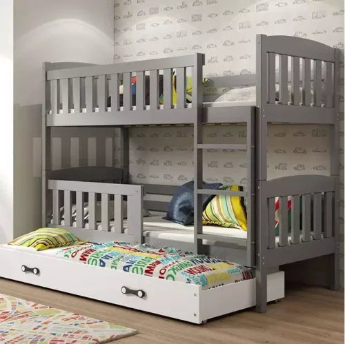 KUBUŚ three-person youth bed 90X190 with mattress and drawer, graphite/white