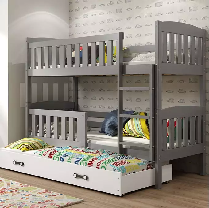 KUBUŚ 3-person youth bed 90X190 with drawer, graphite/white