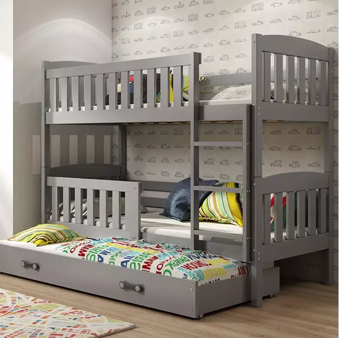KUBUŚ 3-person youth bed 90X200 with drawer, graphite color