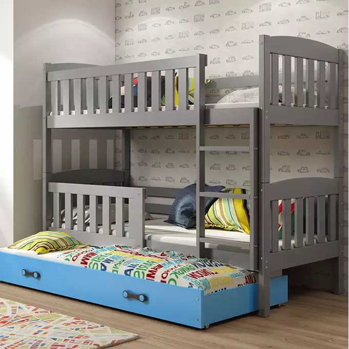 KUBUŚ 3-person youth bed 90x200 with drawer, graphite/blue