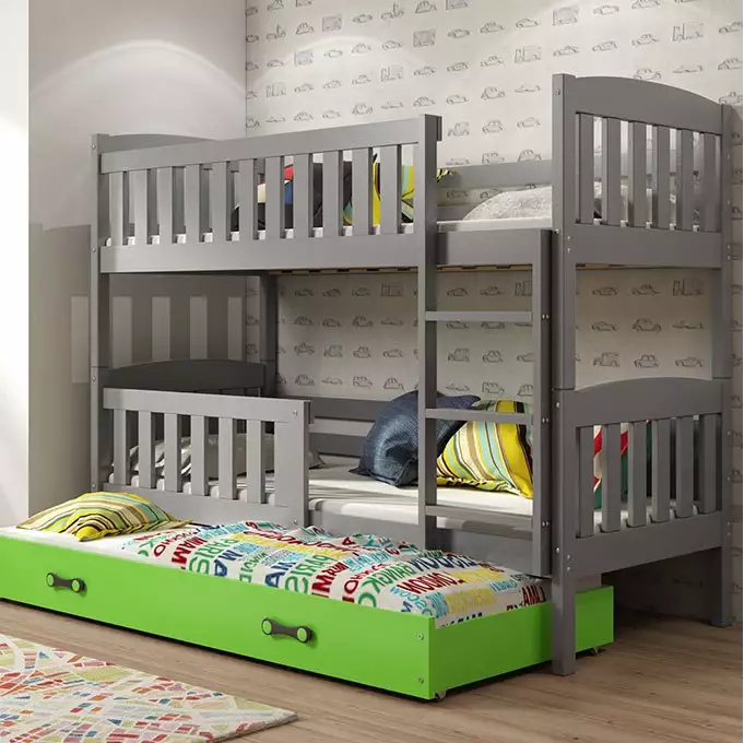 KUBUŚ 3-person youth bed 90x190 with drawer, graphite/green