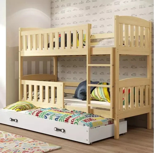 KUBUŚ three-person youth bed 90X190 with mattress and drawer, pine/white